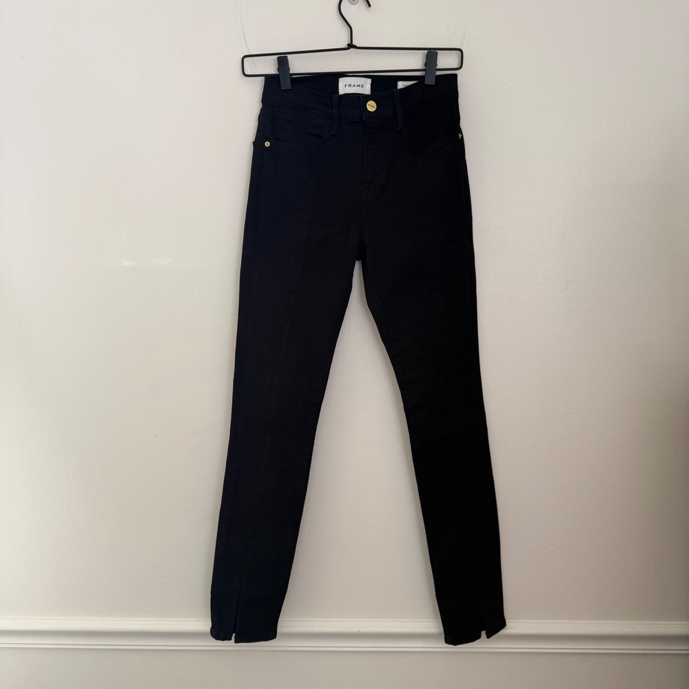 FRAME Le High Skinny‎ Black Jeans Split Ankle High Rise Women Size 25